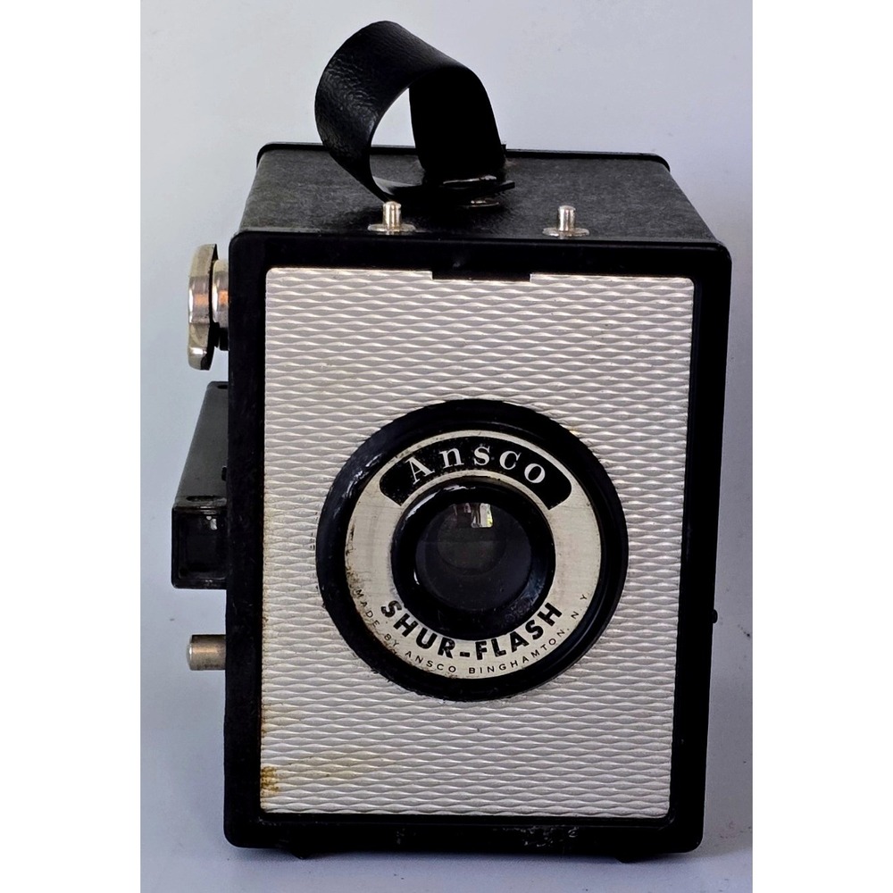 Vintage Ansco Shur-Flash 120 Film Box Camera Black Silver Mid Century Untested